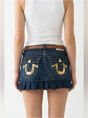 True Religion Gold-Detail Denim Mini Skirt